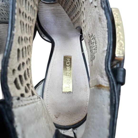 Louise Et Cie Womens Black Leather Adjustable Buckle Peep-Toe Heels Size 7.5B - Picture 8 of 10